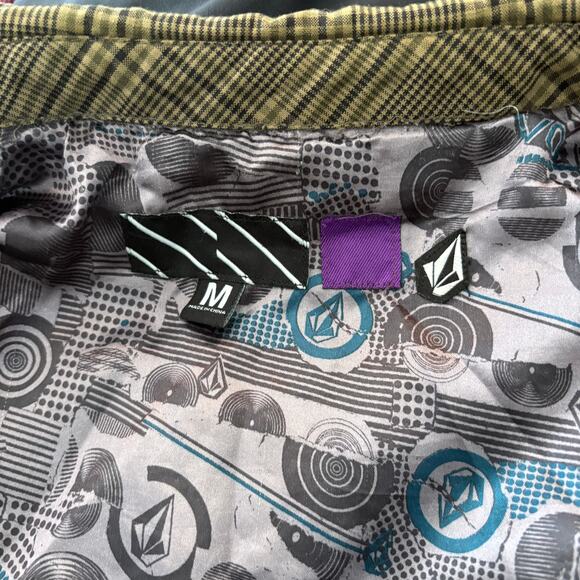 Volcom Full Zip Jacket Skate Surf Casual Plaid Olive Tan Black Knit Collar - M - Picture 8 of 11